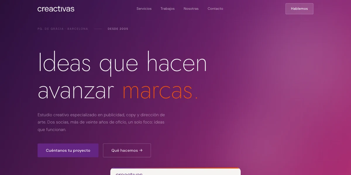 Sito Creactivas, studio creativo di pubblicità a Barcellona